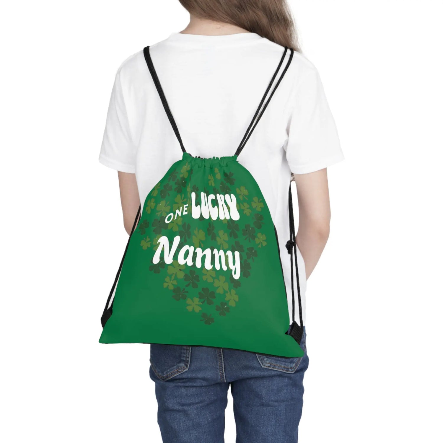 One Lucky Nanny Outdoor Drawstring Bag Printify