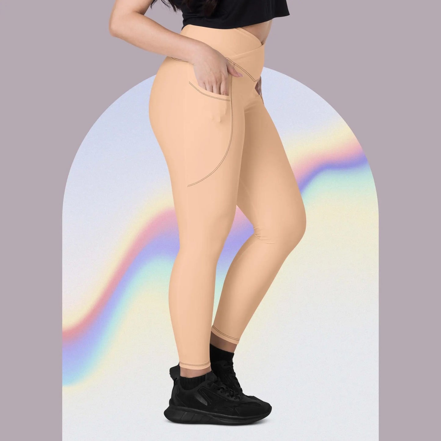 Peachy Nude Crossover leggings with pockets