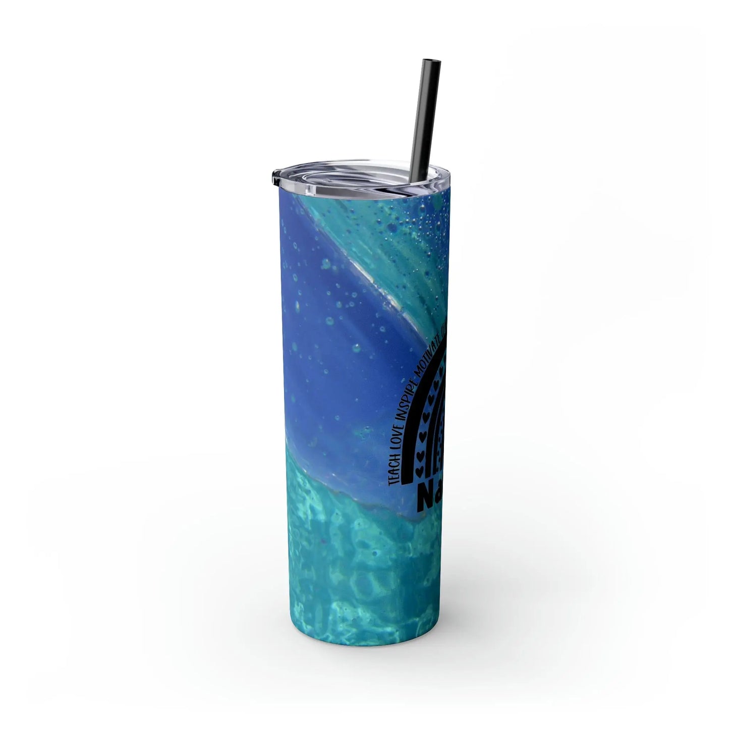 Pool Bubbles Photo Nanny Inspiring Rainbow Skinny Tumbler with Straw, 20oz