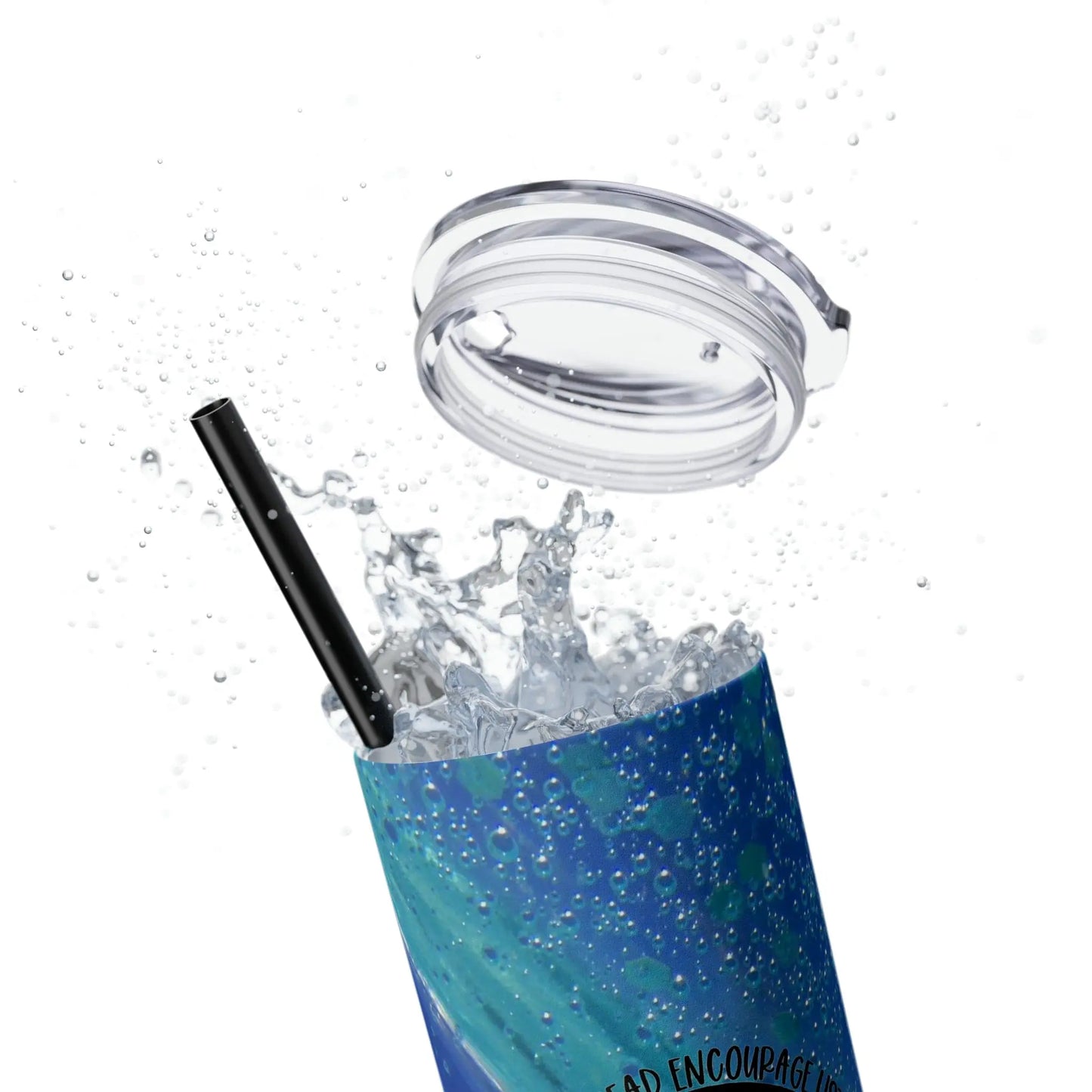 Pool Bubbles Photo Nanny Inspiring Rainbow Skinny Tumbler with Straw, 20oz