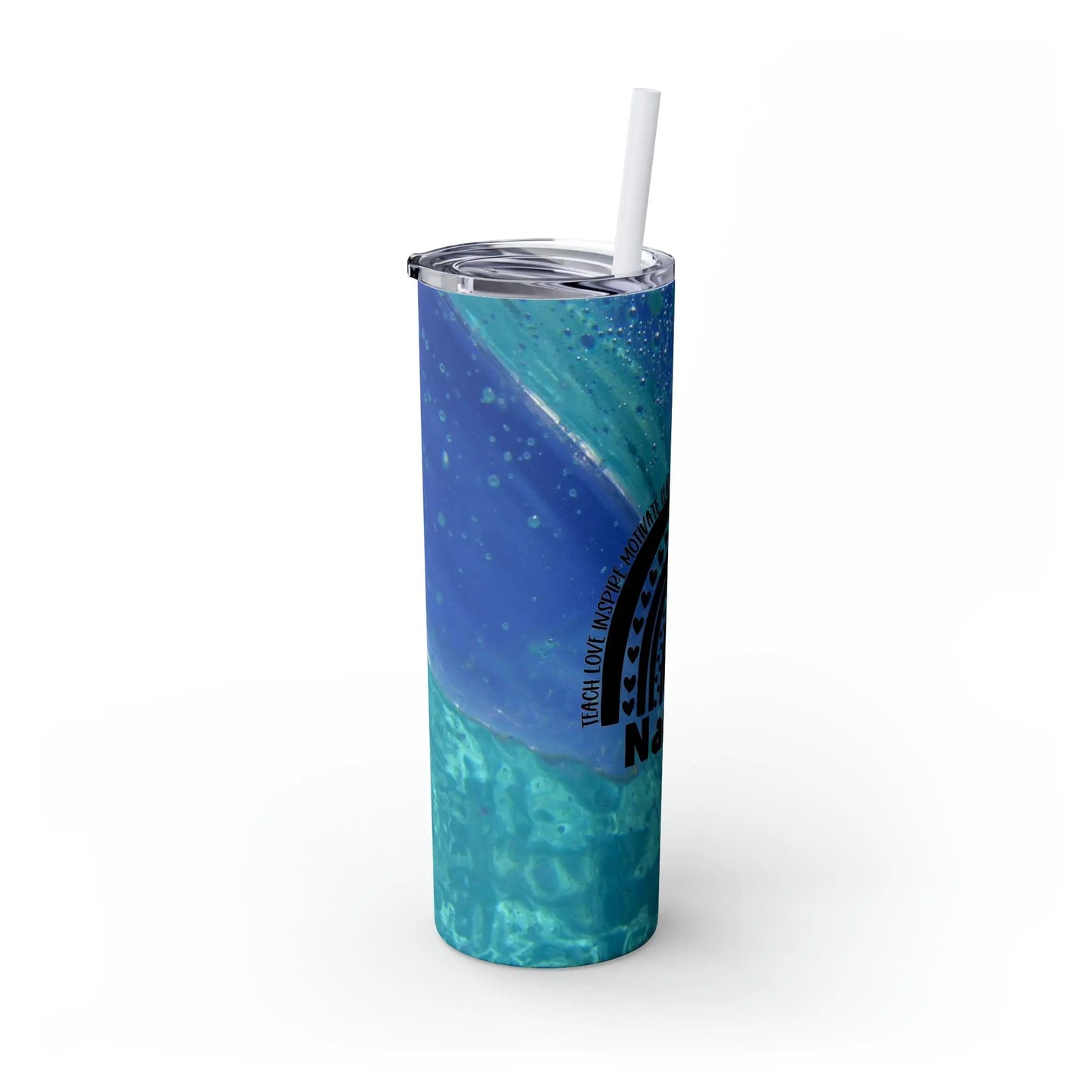 Pool Bubbles Photo Nanny Inspiring Rainbow Skinny Tumbler with Straw, 20oz