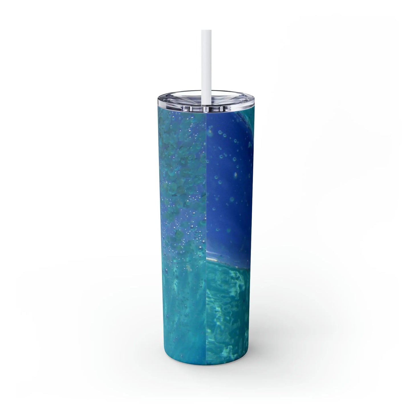 Pool Bubbles Photo Nanny Inspiring Rainbow Skinny Tumbler with Straw, 20oz