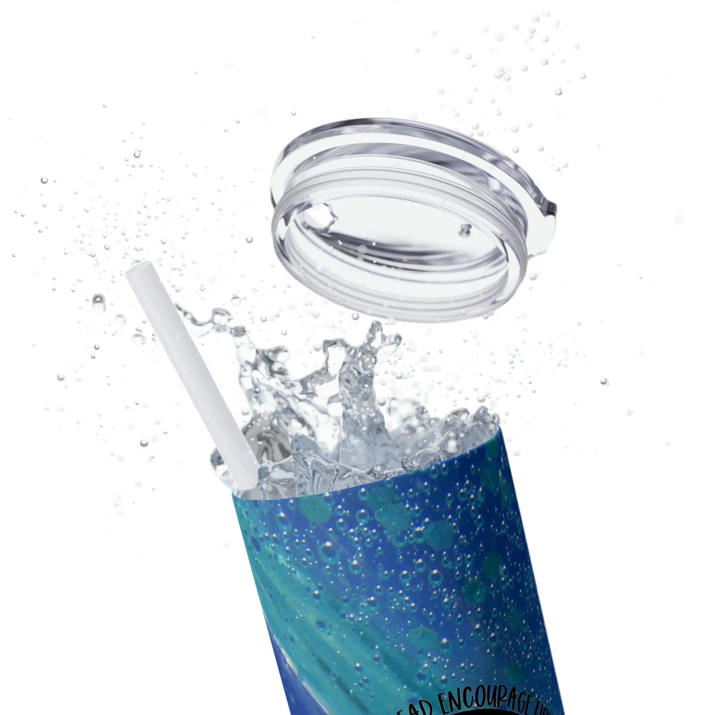 Pool Bubbles Photo Nanny Inspiring Rainbow Skinny Tumbler with Straw, 20oz