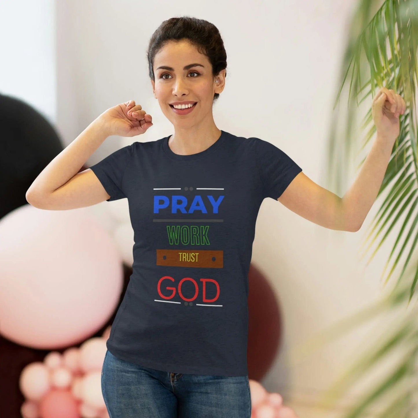 Pray work trust God Women's Triblend T-shirt Tri-Blend Vintage Navy