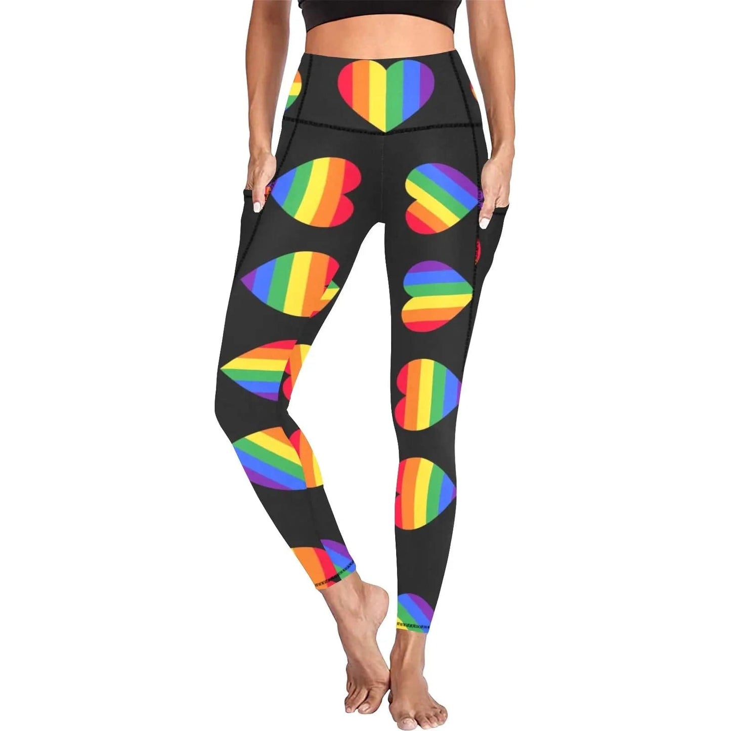 Pride Hearts Big High Waist Leggings with Pockets