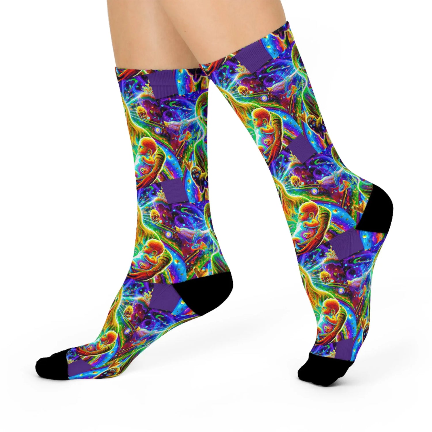 Psychedelic Trippy Mom Mother Nanny Caregiver with baby Cushioned Crew Socks Printify