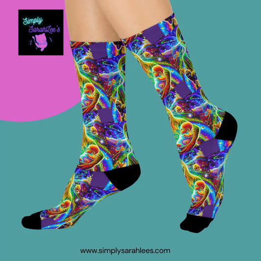 Psychedelic Trippy Mom Mother Nanny Caregiver with baby Cushioned Crew Socks Printify