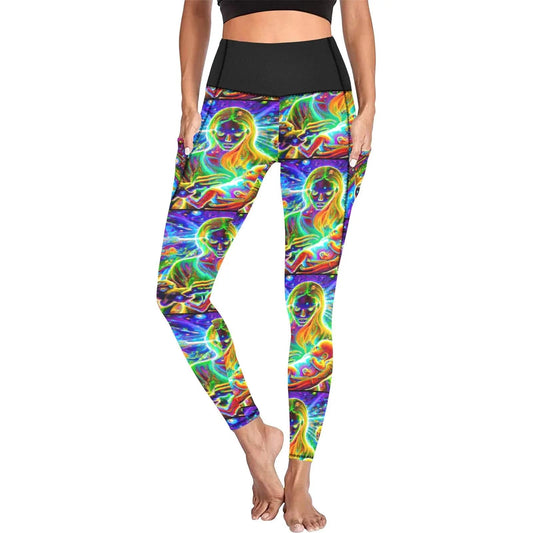 Psychedelic Trippy Nanny High Waist Leggings with Pockets