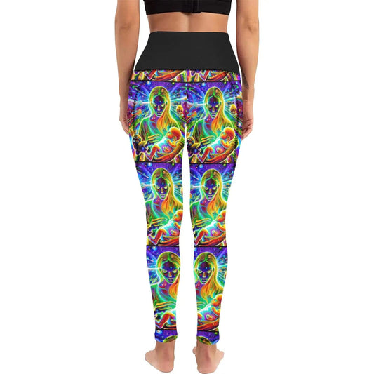 Psychedelic Trippy Nanny High Waist Leggings with Pockets