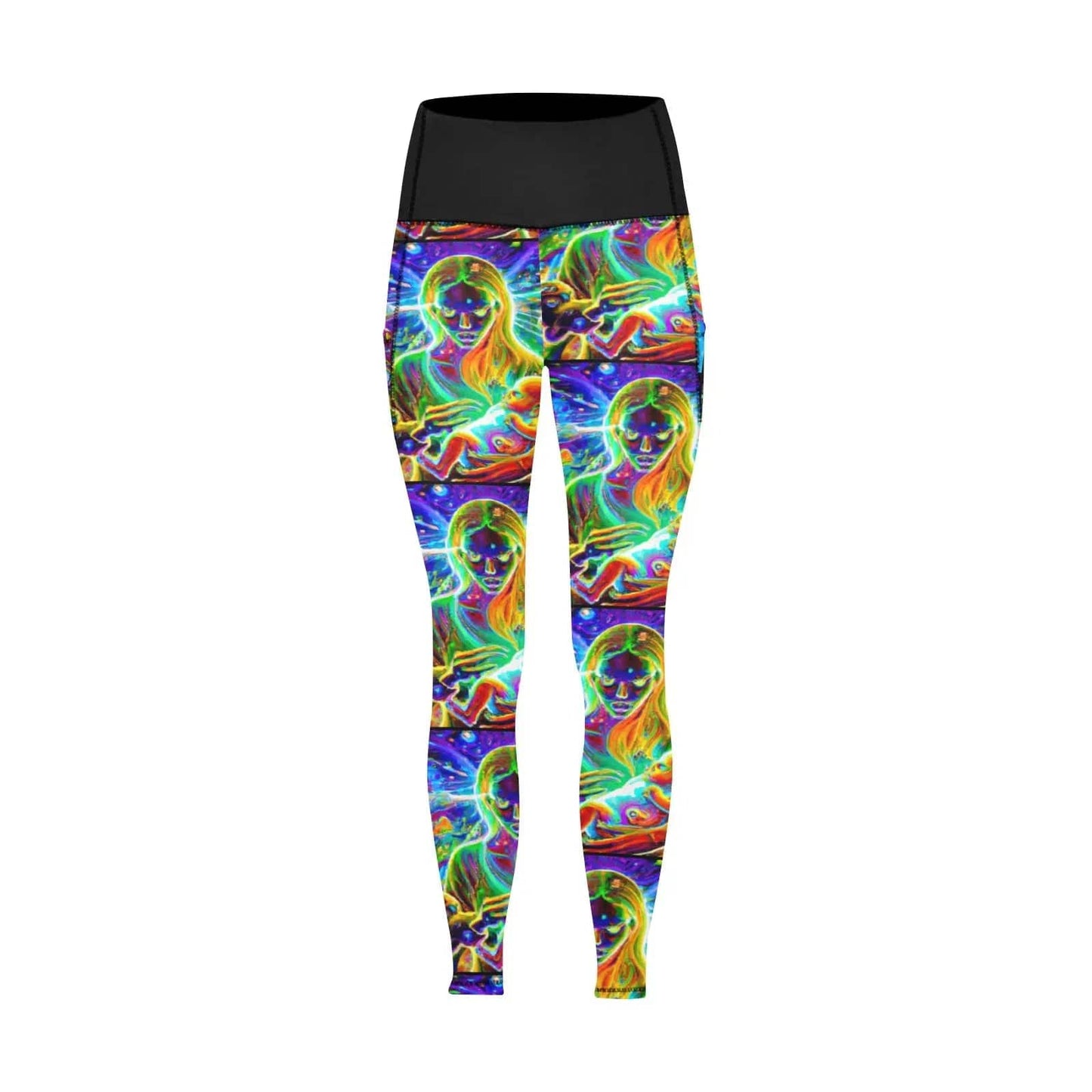 Psychedelic Trippy Nanny High Waist Leggings with Pockets