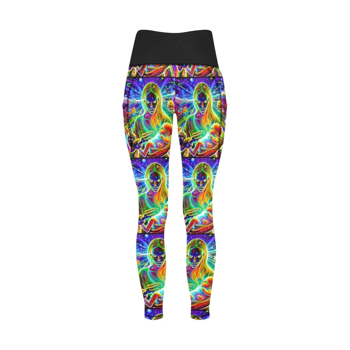 Psychedelic Trippy Nanny High Waist Leggings with Pockets