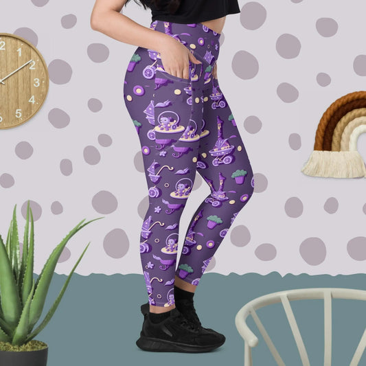 Purple Baby things pattern legging pants with Pockets