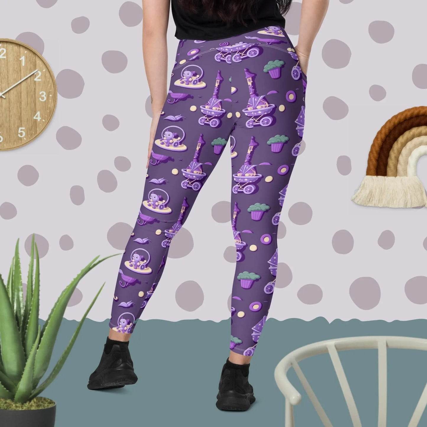 Purple Baby things pattern legging pants with Pockets