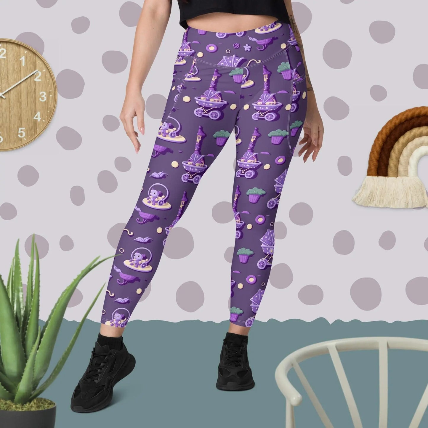 Purple Baby things pattern legging pants with Pockets