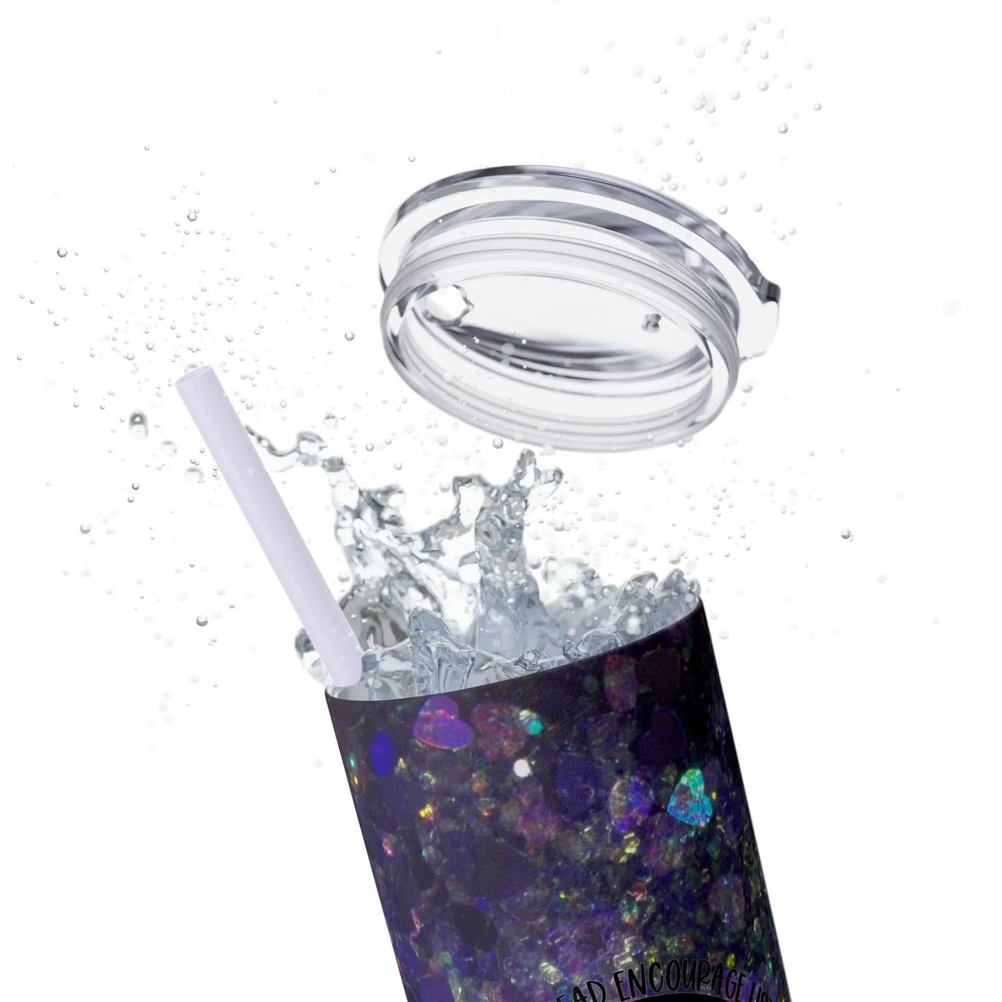 Purple Glitter Photo Nanny Inspiring Rainbow Skinny Tumbler with Straw, 20oz