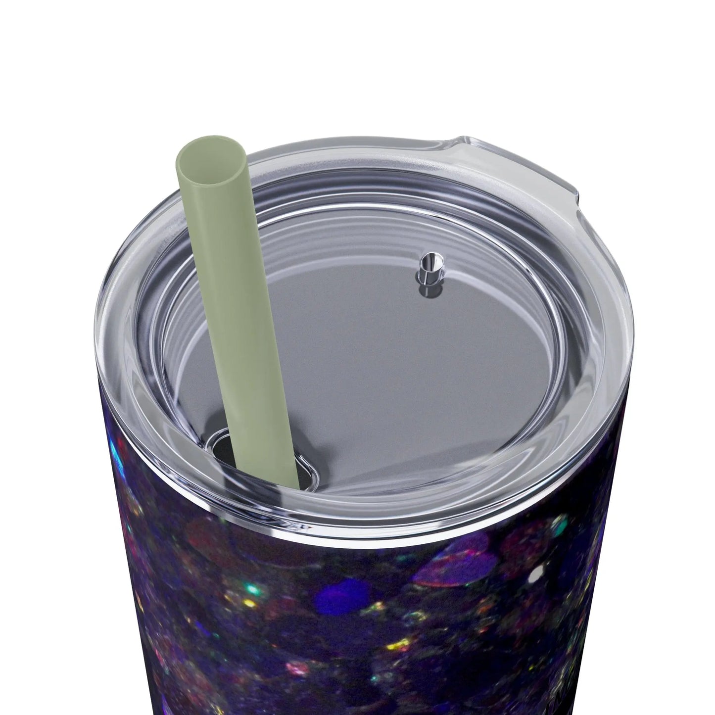 Purple Glitter Photo Nanny Inspiring Rainbow Skinny Tumbler with Straw, 20oz