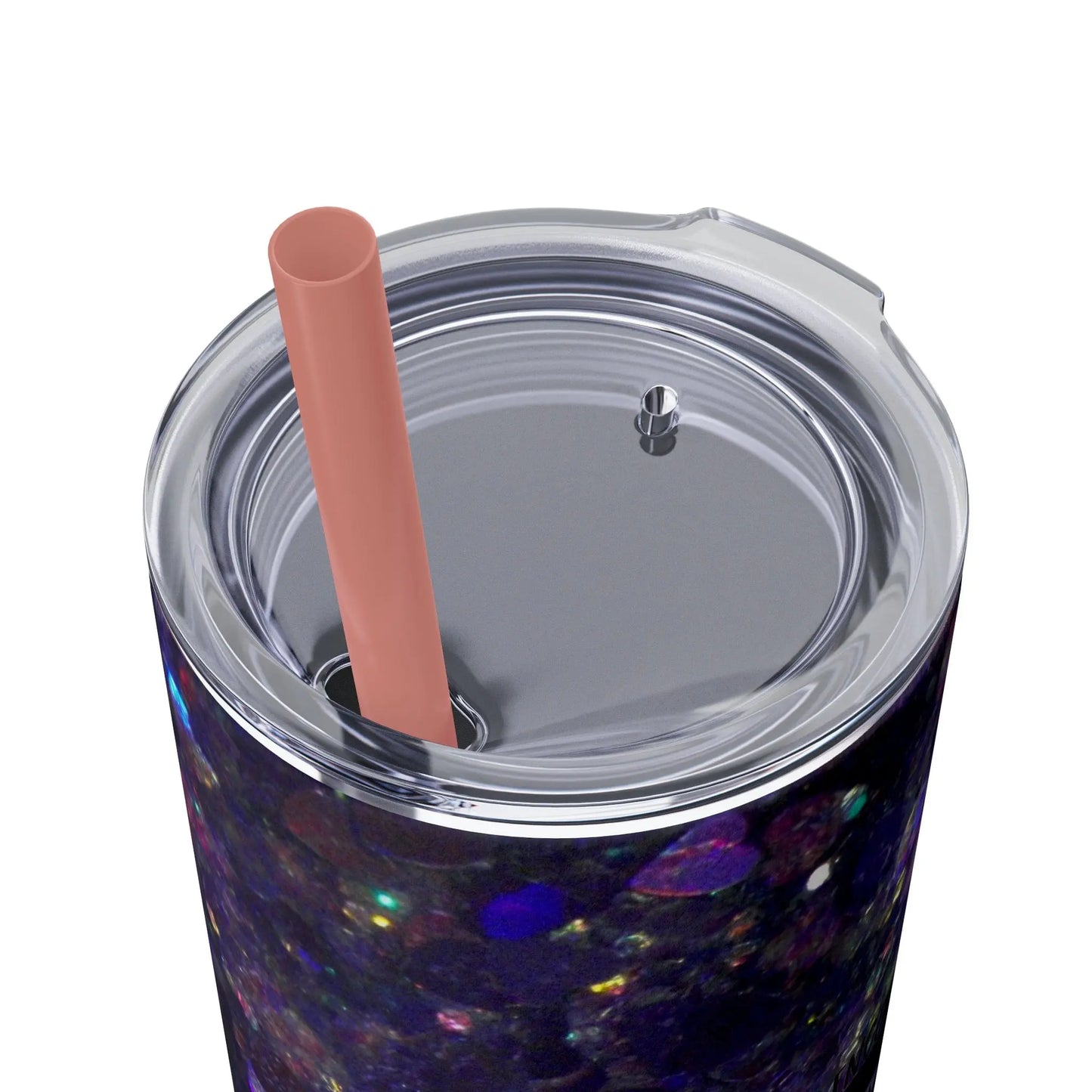 Purple Glitter Photo Nanny Inspiring Rainbow Skinny Tumbler with Straw, 20oz