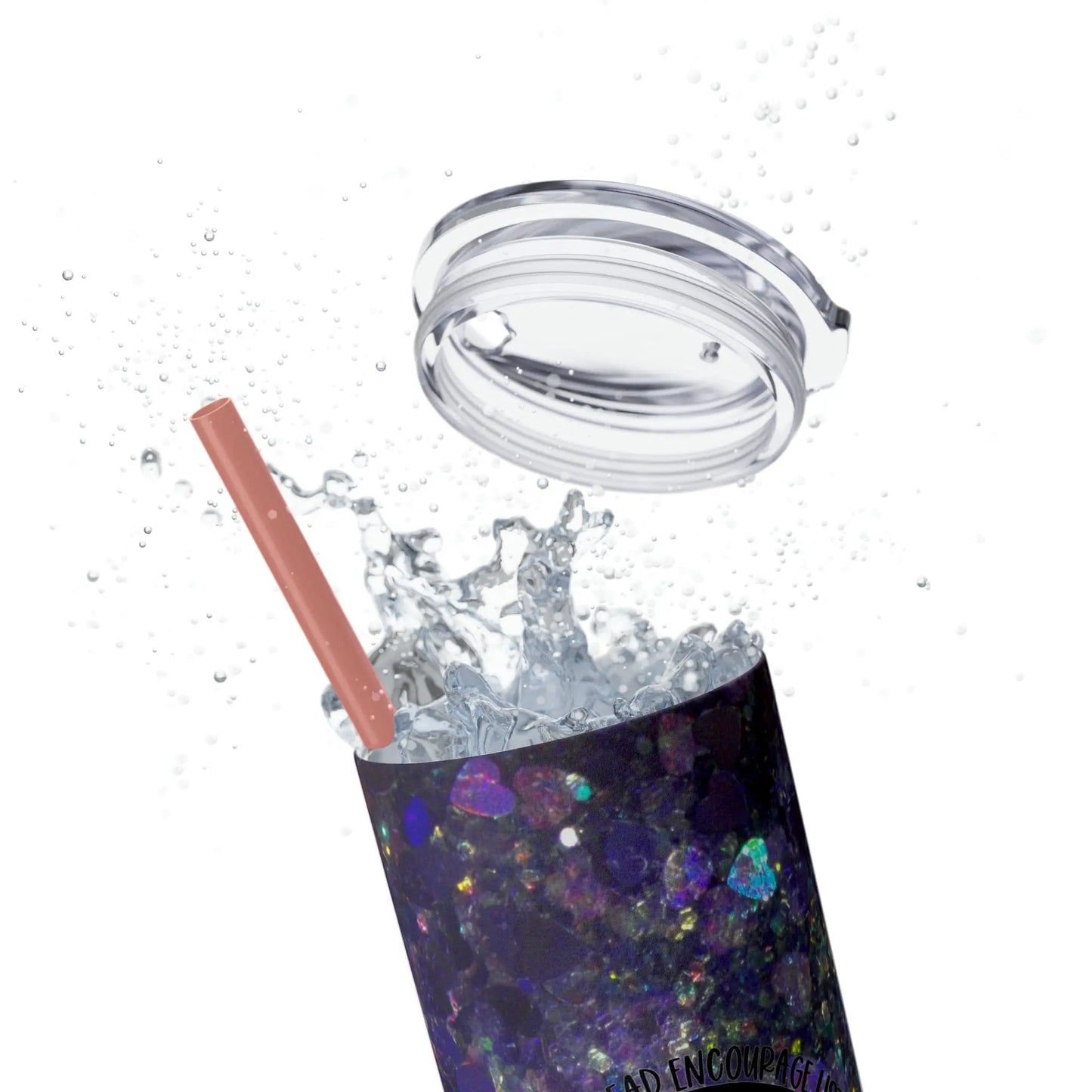 Purple Glitter Photo Nanny Inspiring Rainbow Skinny Tumbler with Straw, 20oz