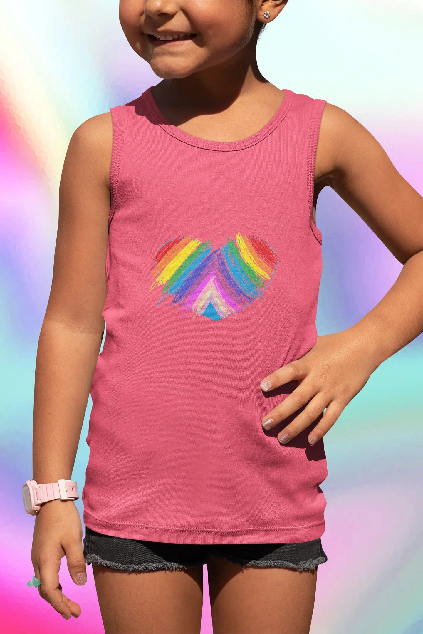 Rainbow Heart Drawing Kid's Jersey Tank Top in 5 great colors