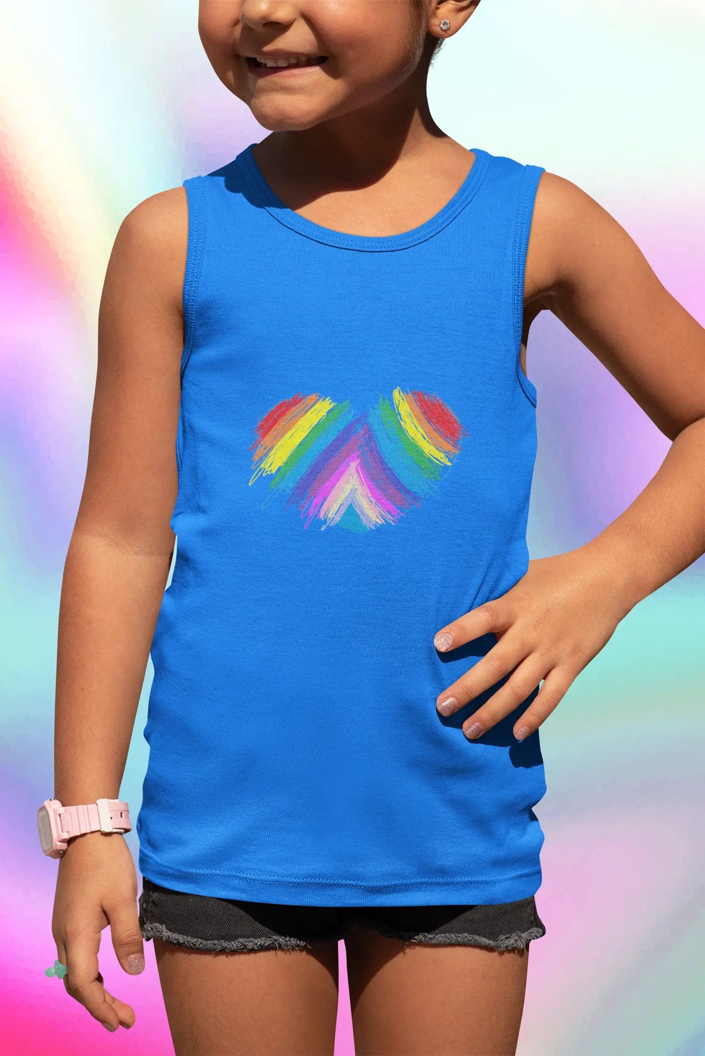 Rainbow Heart Drawing Kid's Jersey Tank Top in 5 great colors