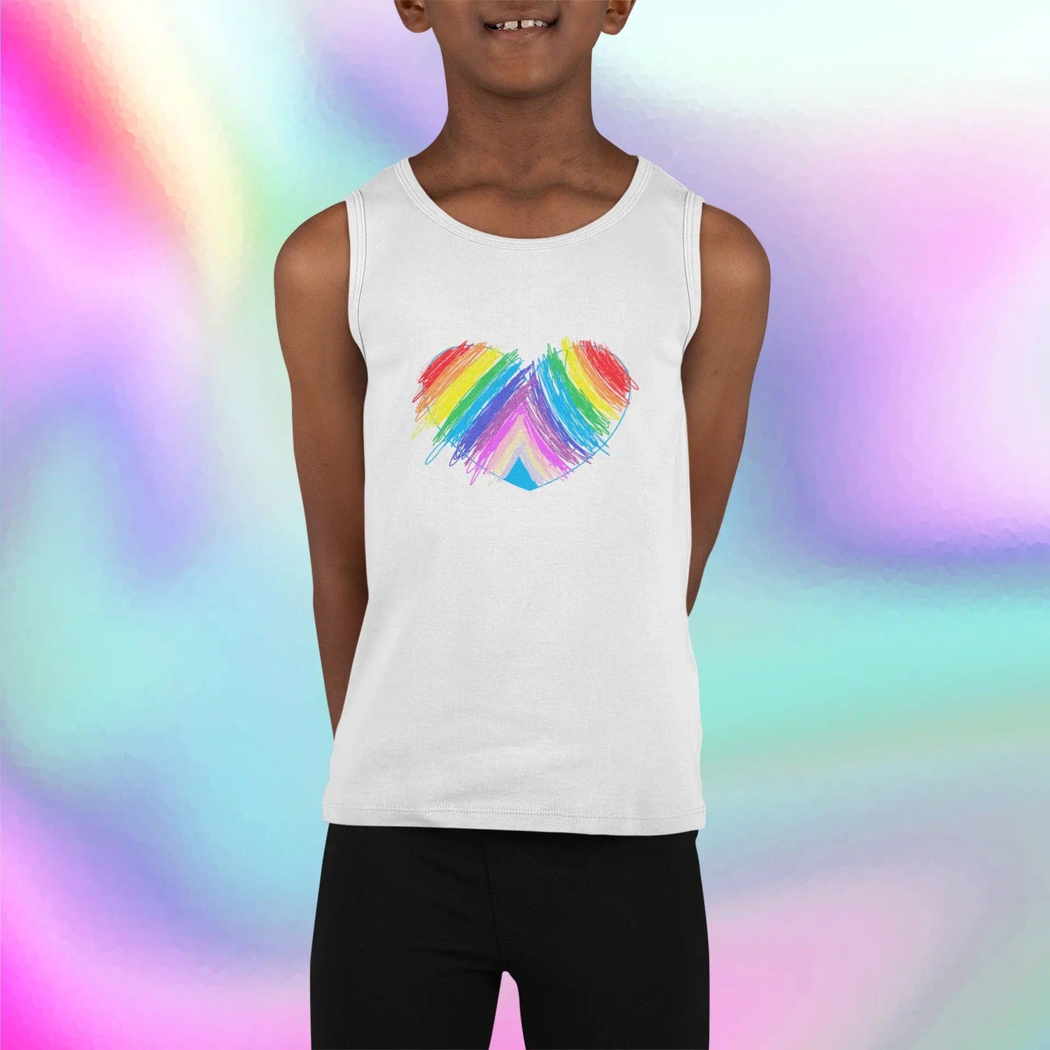 Rainbow Heart Drawing Kid's Jersey Tank Top in 5 great colors