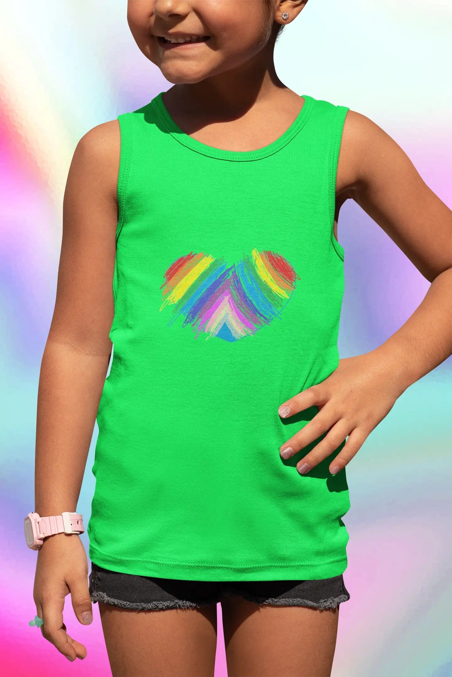 Rainbow Heart Drawing Kid's Jersey Tank Top in 5 great colors