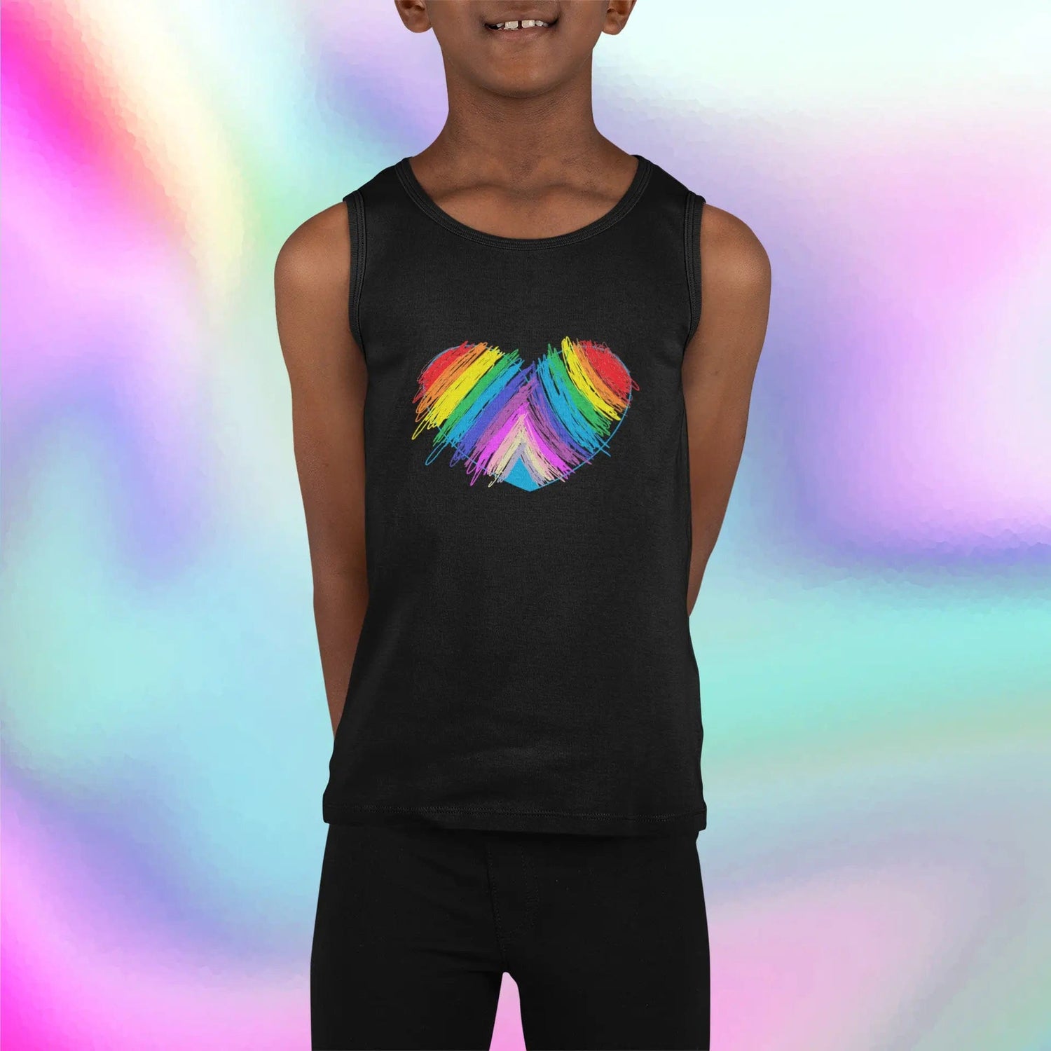 Rainbow Heart Drawing Kid's Jersey Tank Top in 5 great colors