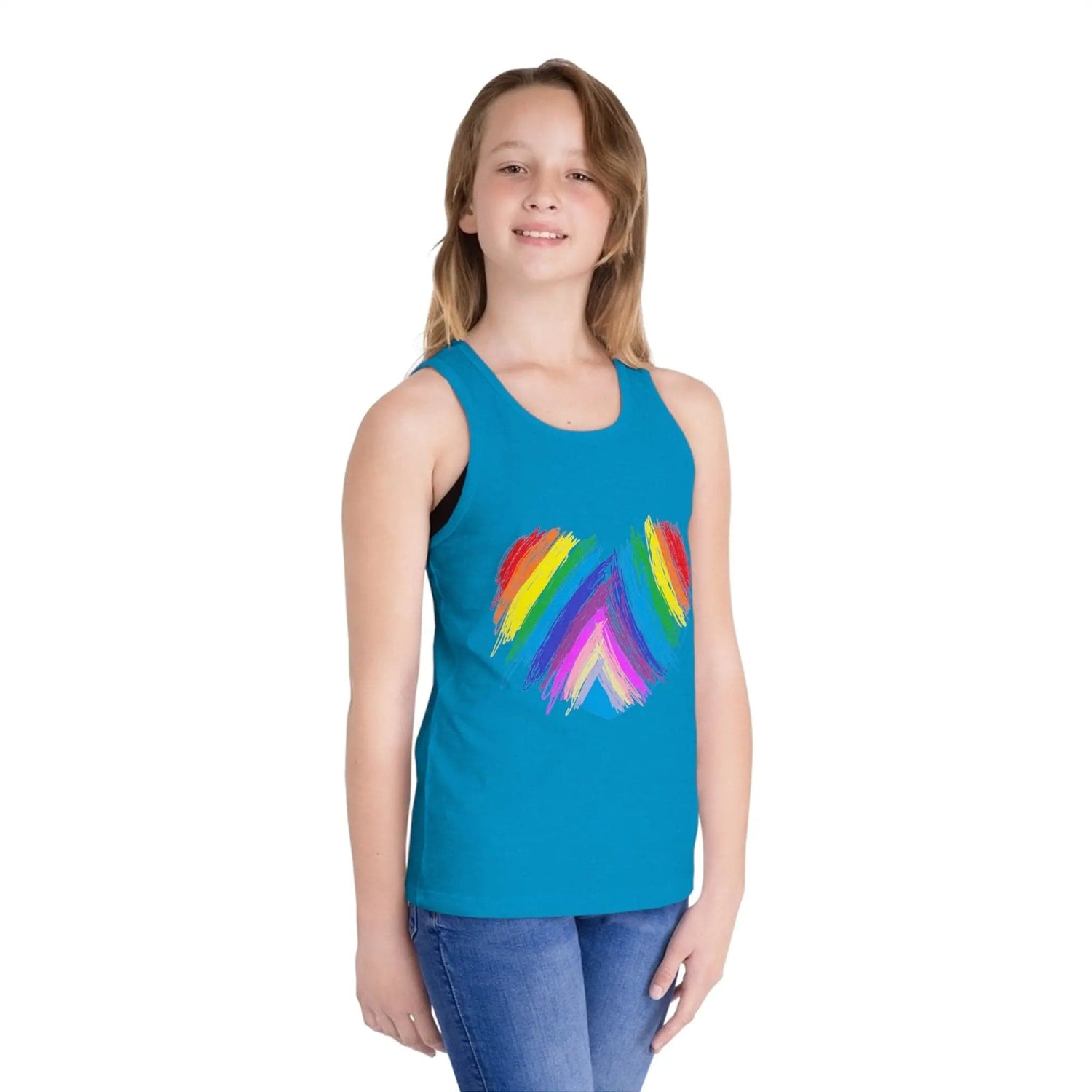 Rainbow Heart Drawing Kid's Jersey Tank Top in 5 great colors Neon Blue