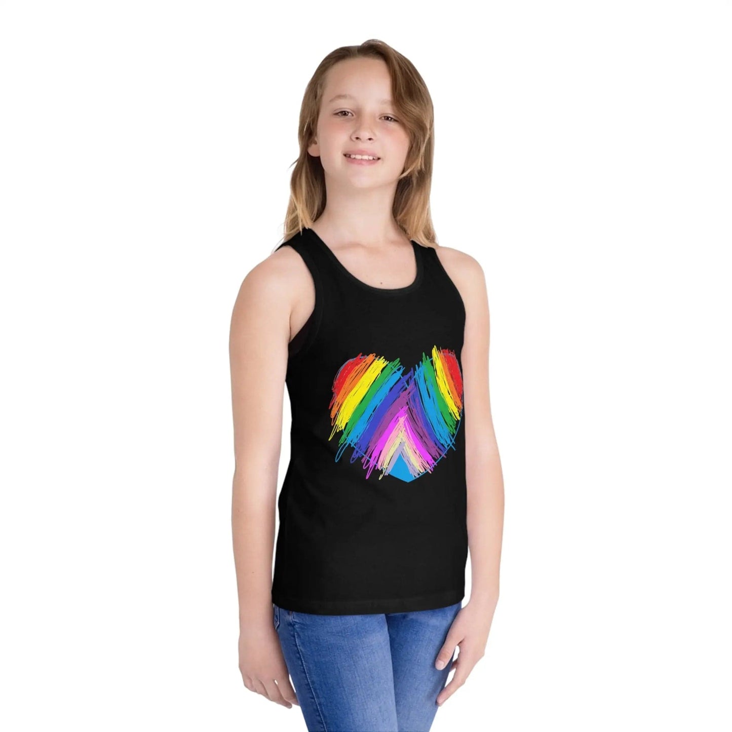 Rainbow Heart Drawing Kid's Jersey Tank Top in 5 great colors Black L