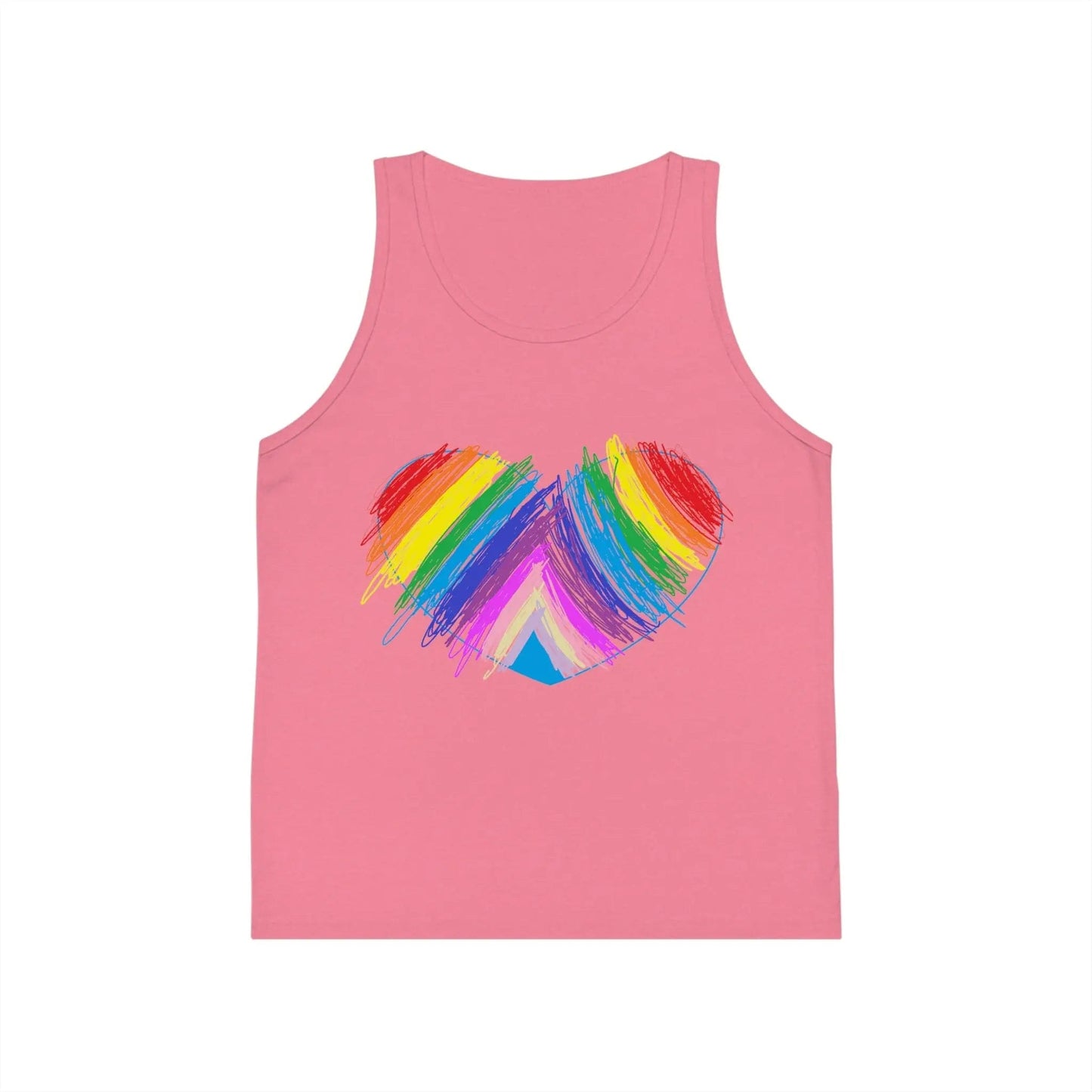 Rainbow Heart Drawing Kid's Jersey Tank Top in 5 great colors