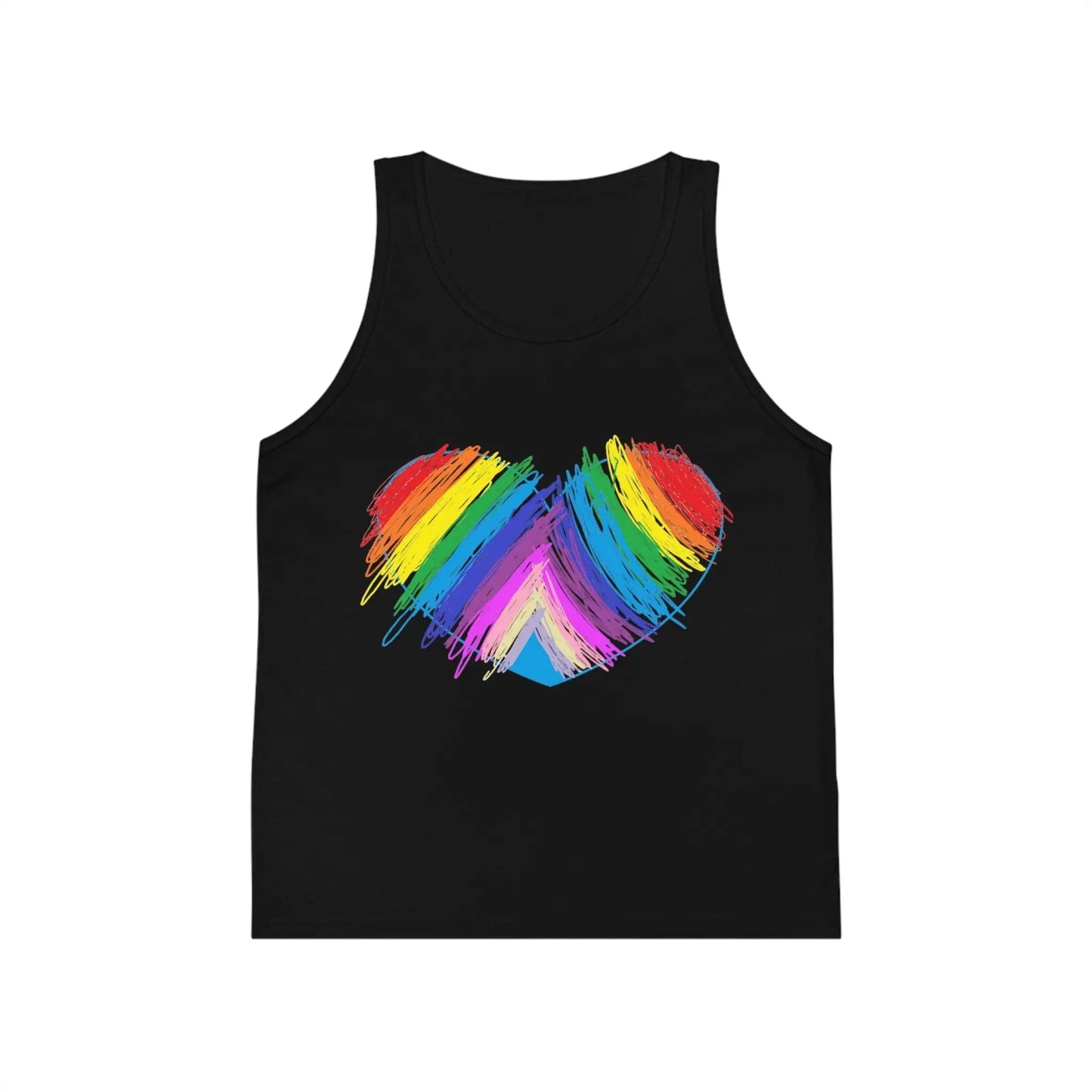 Rainbow Heart Drawing Kid's Jersey Tank Top in 5 great colors