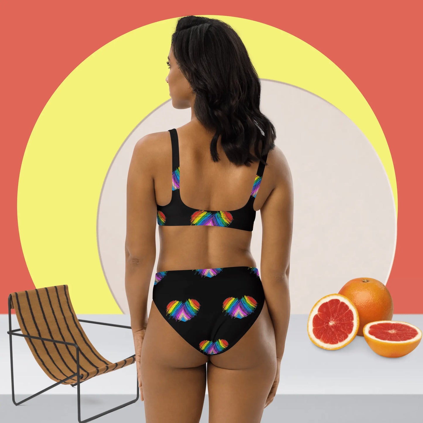 Rainbow Heart Drawing Recycled high-waisted modest bikini