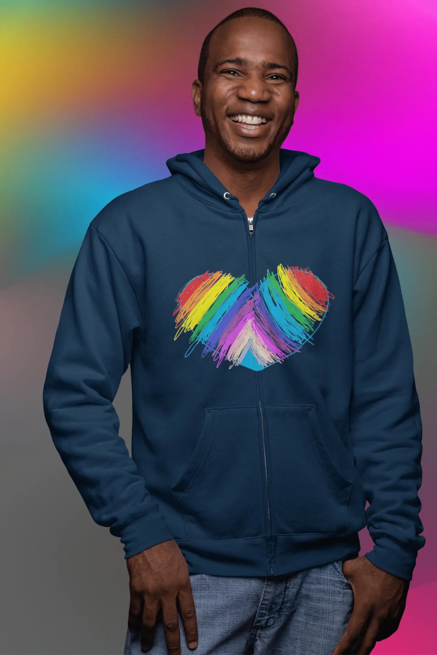 Rainbow Heart Drawing Unisex Heavy Blend™ Full Zip Hooded Sweatshirt