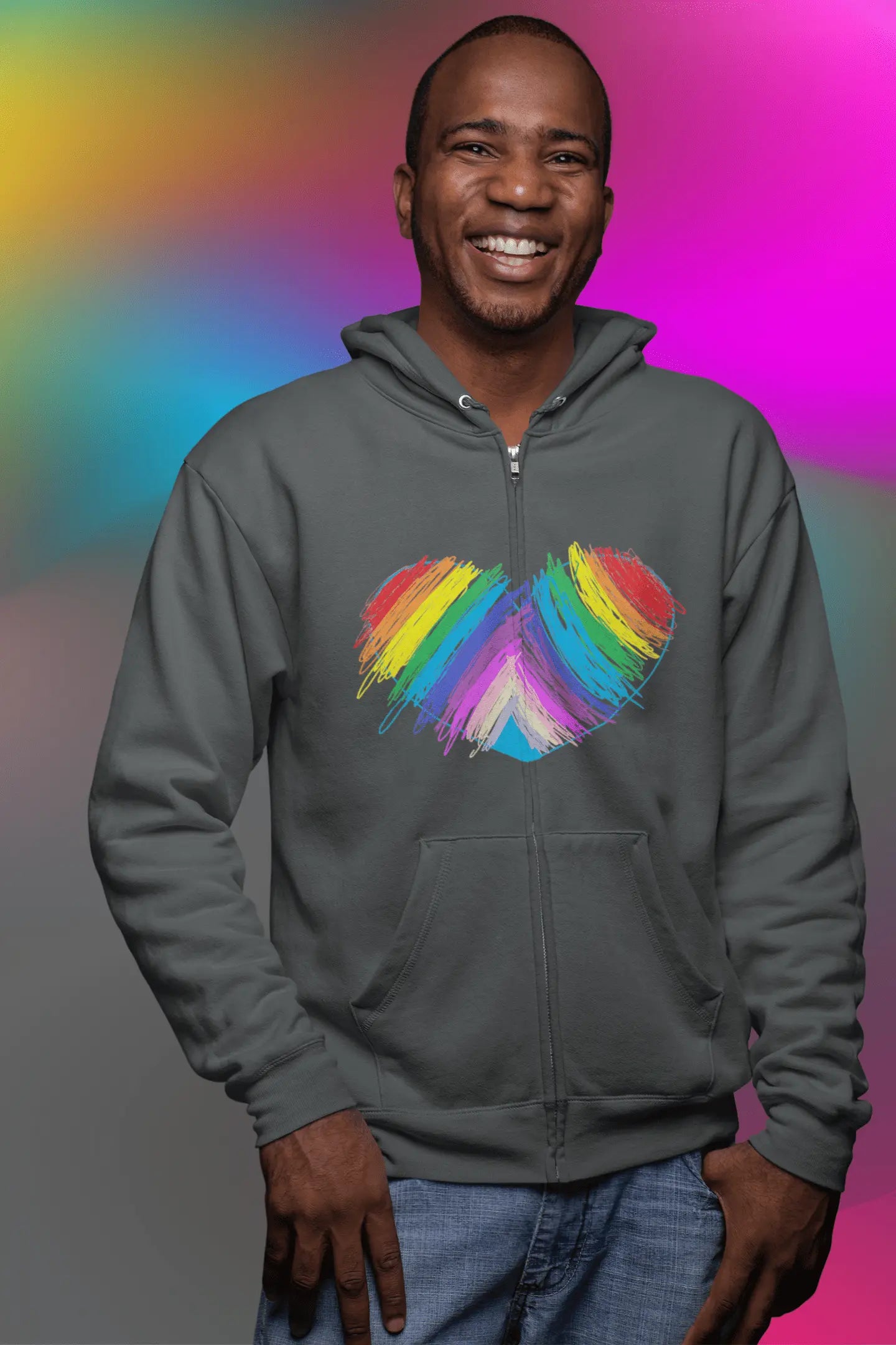 Rainbow Heart Drawing Unisex Heavy Blend™ Full Zip Hooded Sweatshirt