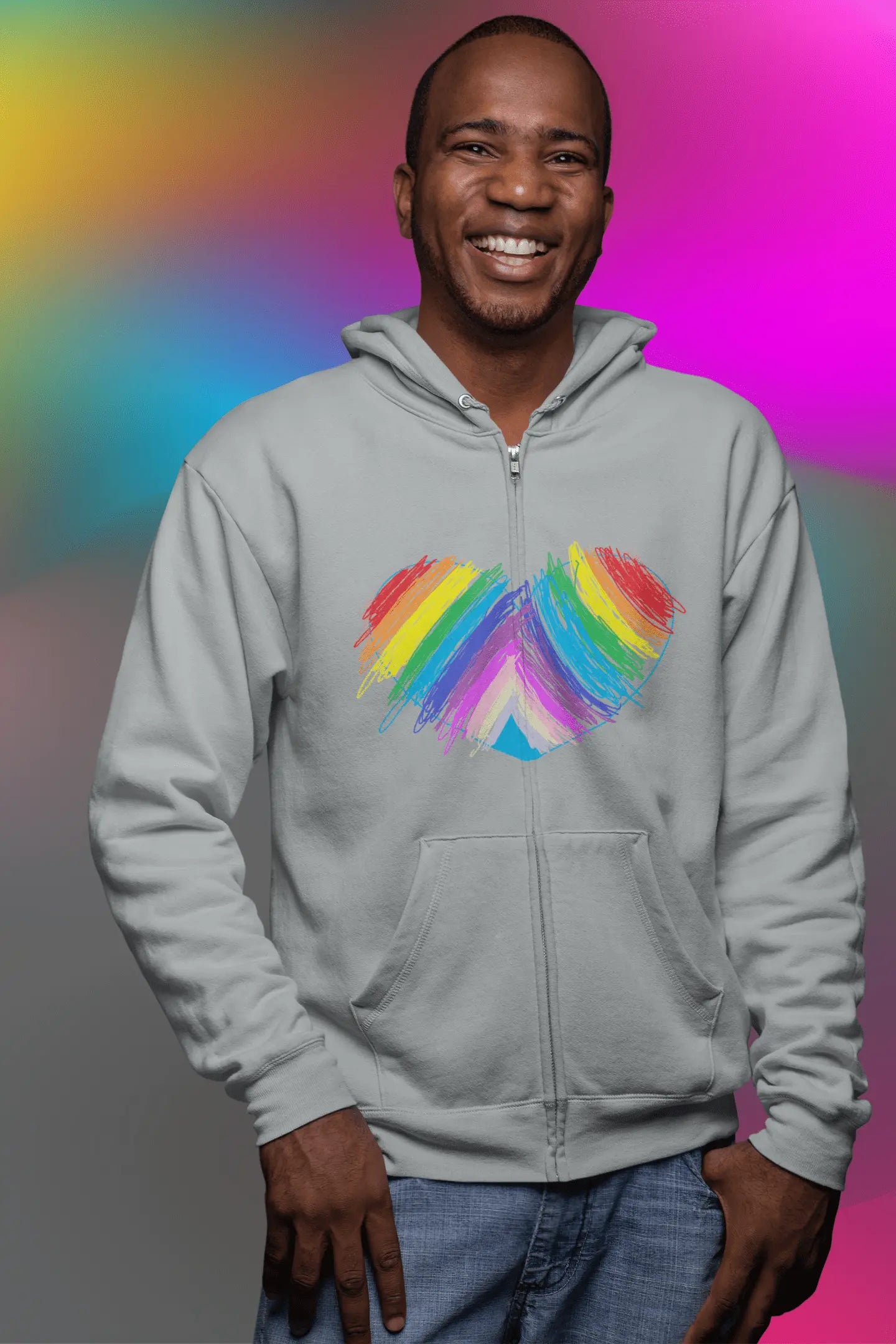 Rainbow Heart Drawing Unisex Heavy Blend™ Full Zip Hooded Sweatshirt