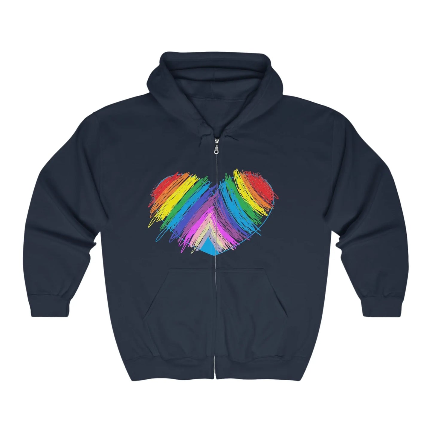 Rainbow Heart Drawing Unisex Heavy Blend™ Full Zip Hooded Sweatshirt