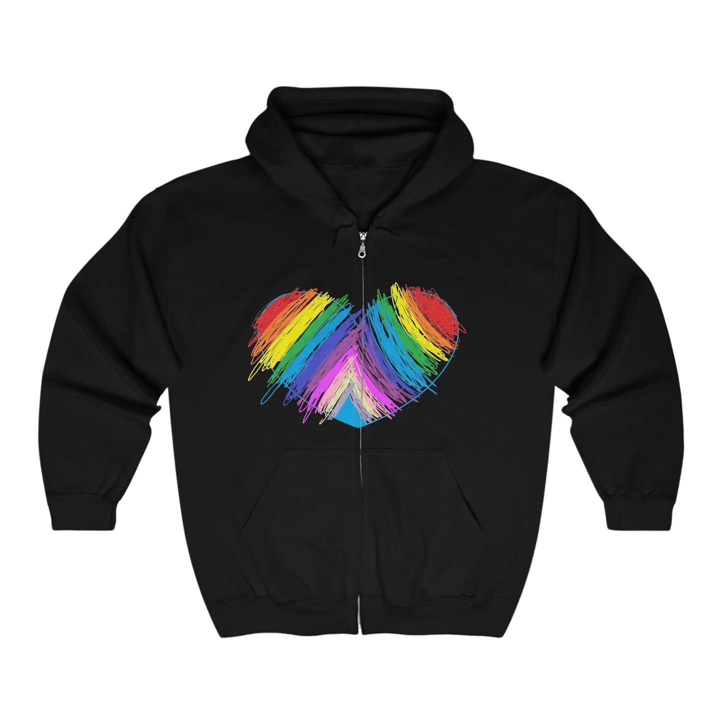 Rainbow Heart Drawing Unisex Heavy Blend™ Full Zip Hooded Sweatshirt