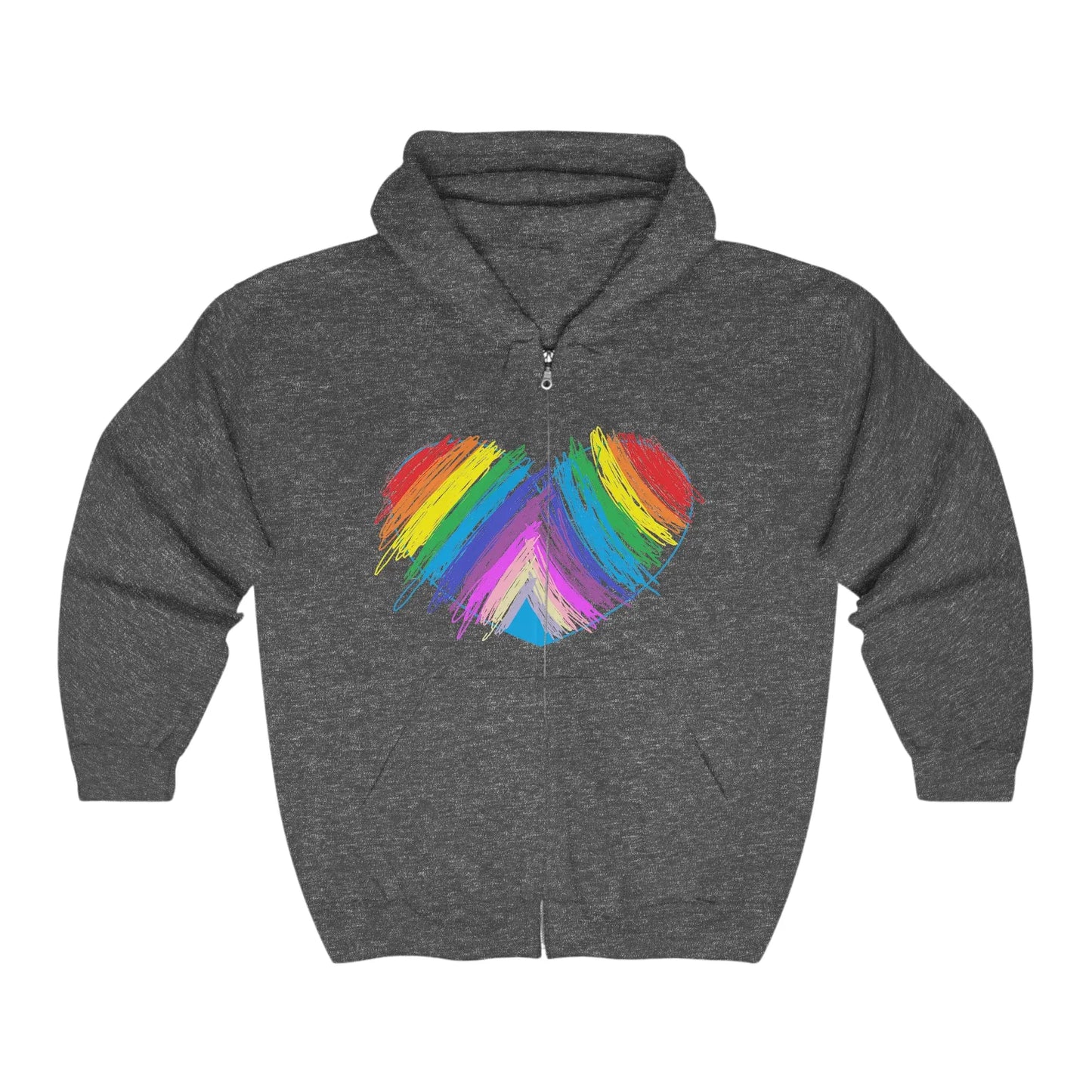 Rainbow Heart Drawing Unisex Heavy Blend™ Full Zip Hooded Sweatshirt