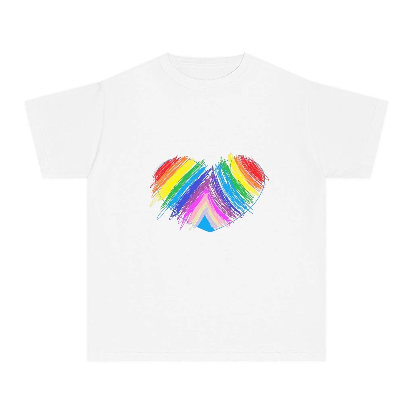 Rainbow Heart Drawing Youth Midweight T-shirt in 16 great colors