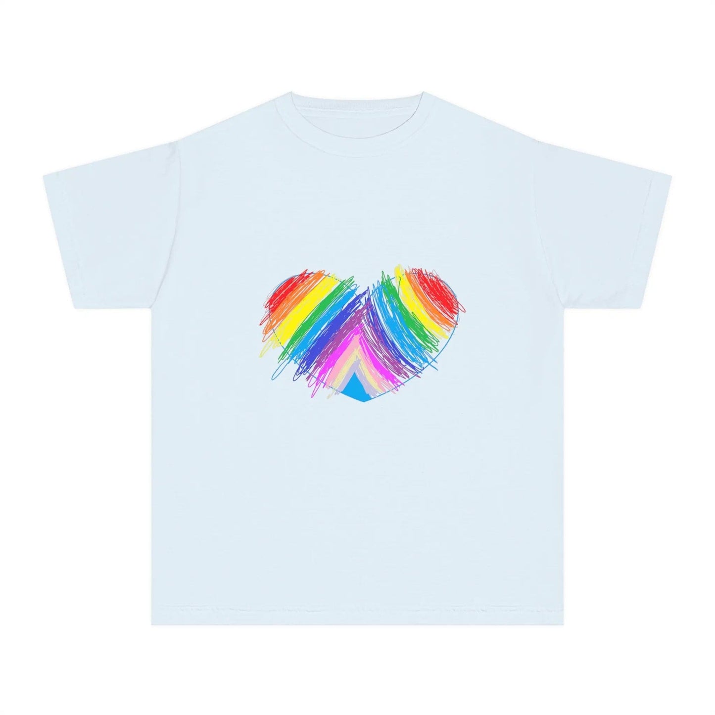 Rainbow Heart Drawing Youth Midweight T-shirt in 16 great colors