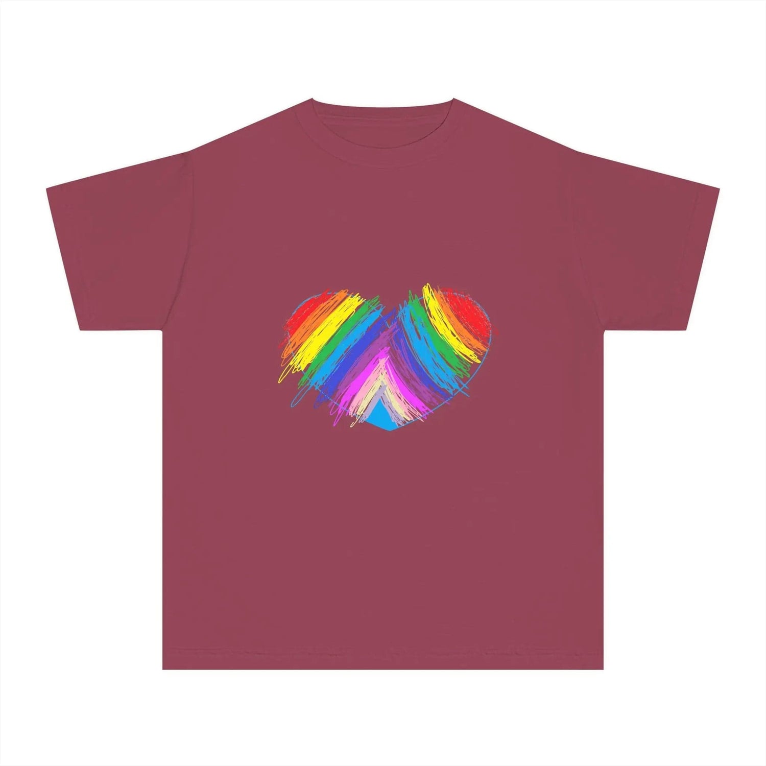 Rainbow Heart Drawing Youth Midweight T-shirt in 16 great colors