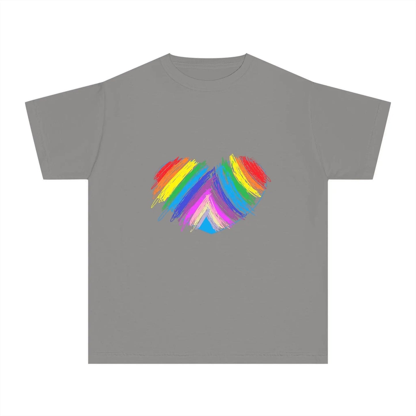 Rainbow Heart Drawing Youth Midweight T-shirt in 16 great colors