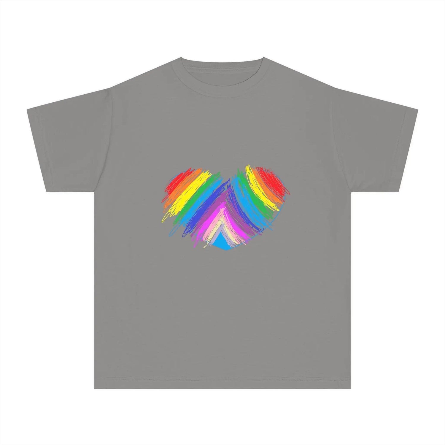 Rainbow Heart Drawing Youth Midweight T-shirt in 16 great colors