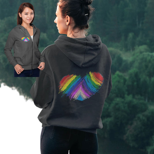 Rainbow Heart Drawing on front and back Unisex Heavy Blend™ Full Zip Hooded Sweatshirt