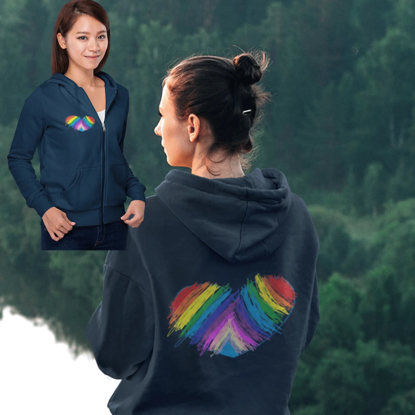 Rainbow Heart Drawing on front and back Unisex Heavy Blend™ Full Zip Hooded Sweatshirt