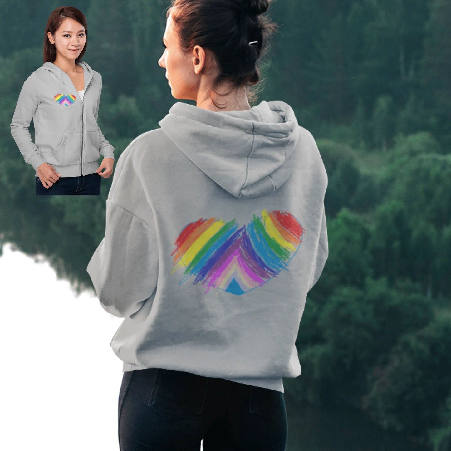 Rainbow Heart Drawing on front and back Unisex Heavy Blend™ Full Zip Hooded Sweatshirt