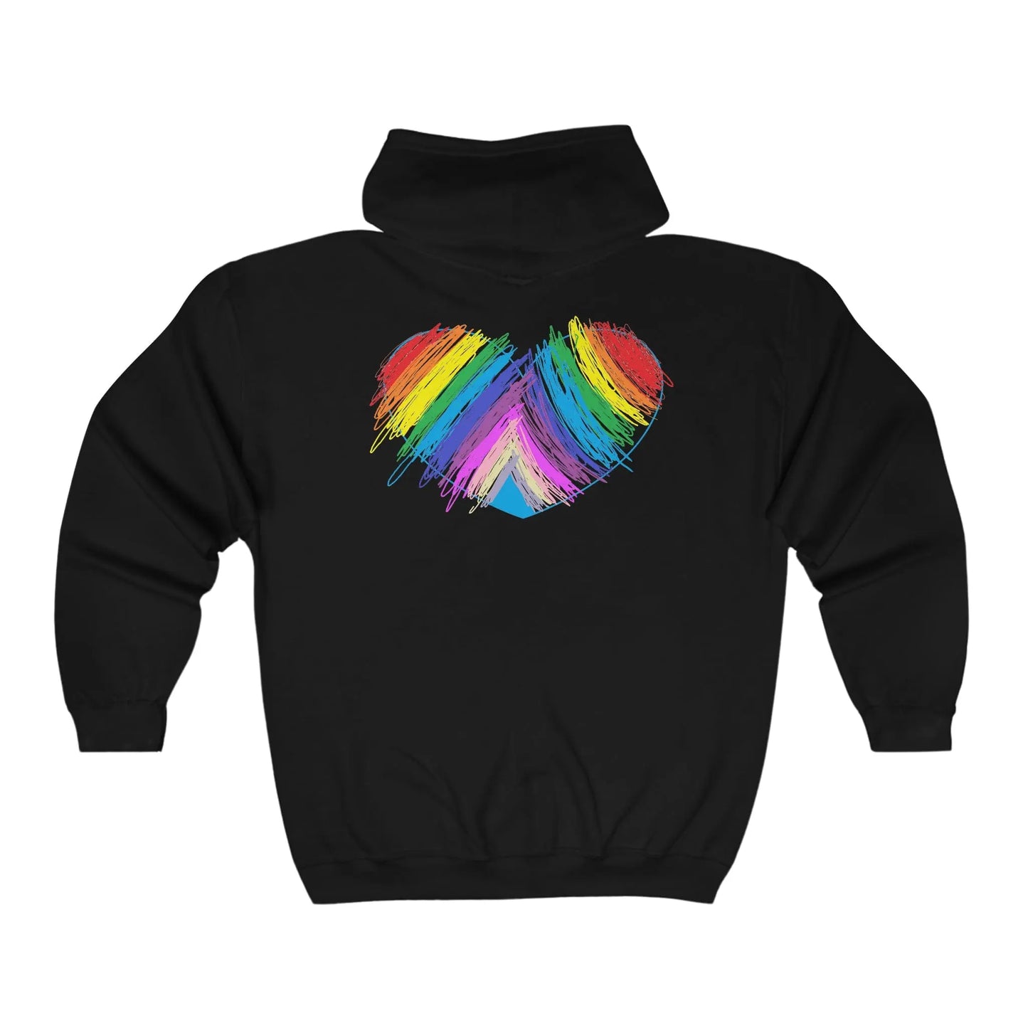 Rainbow Heart Drawing on front and back Unisex Heavy Blend™ Full Zip Hooded Sweatshirt