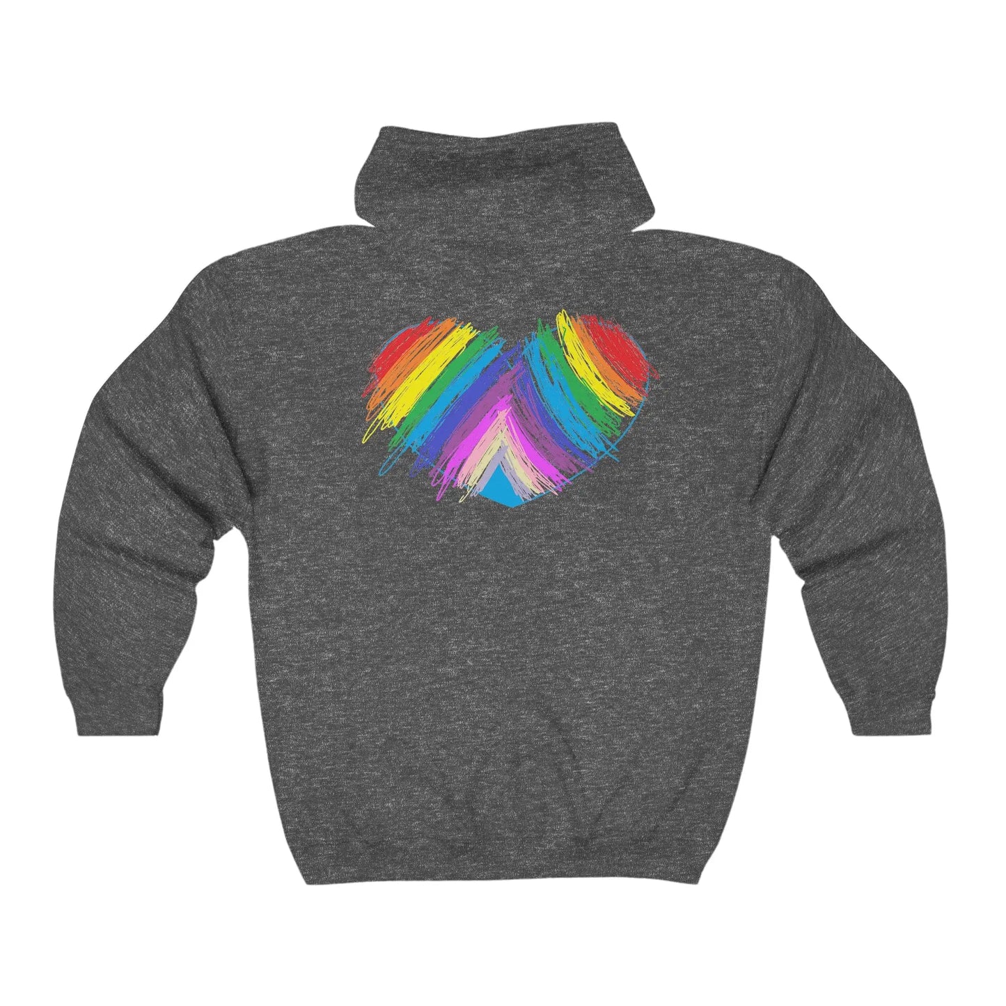 Rainbow Heart Drawing on front and back Unisex Heavy Blend™ Full Zip Hooded Sweatshirt