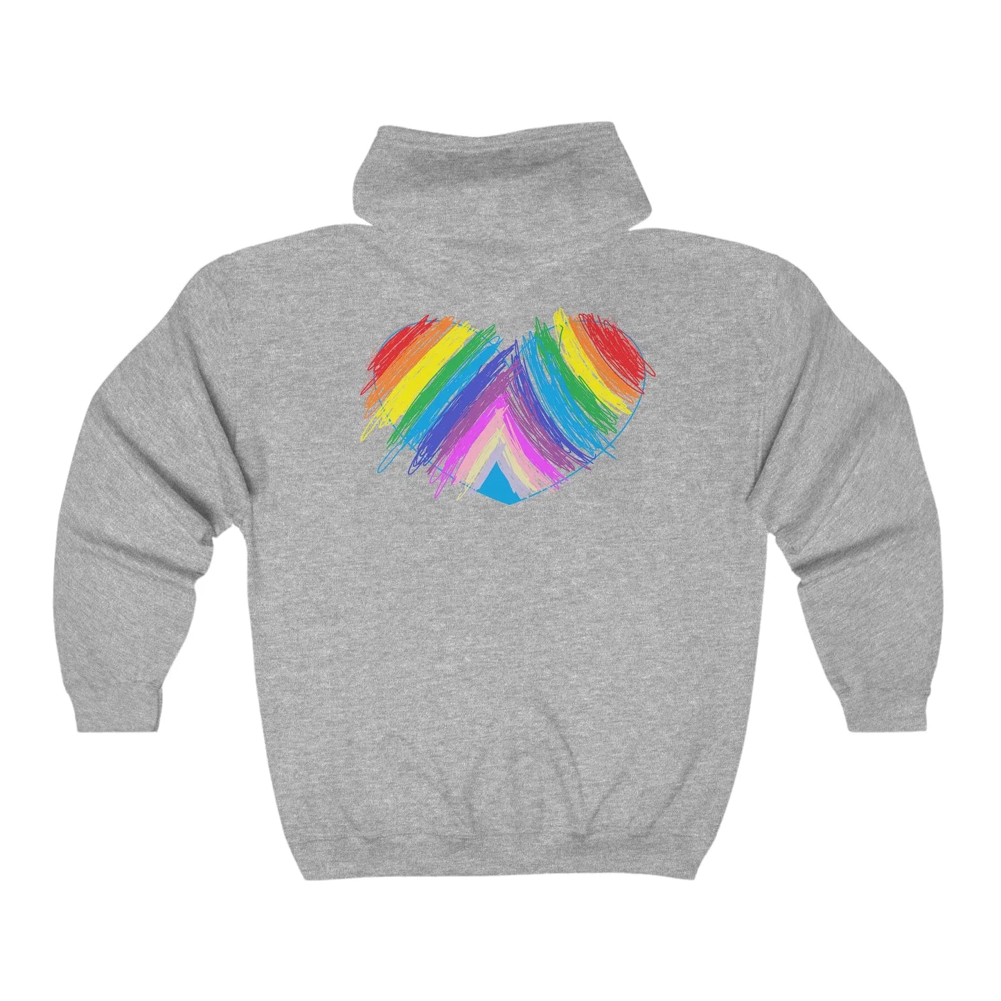 Rainbow Heart Drawing on front and back Unisex Heavy Blend™ Full Zip Hooded Sweatshirt