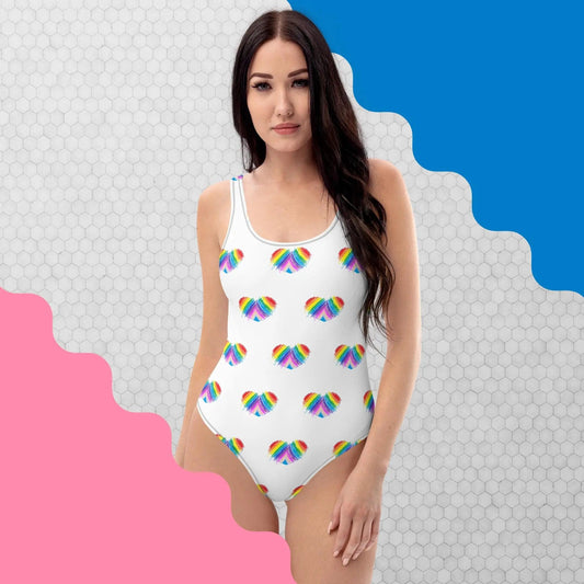 Rainbow Heart Kid's Drawing Modest One-Piece Swimsuit